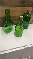 2 Vintage Green Bottles, 1 Newer