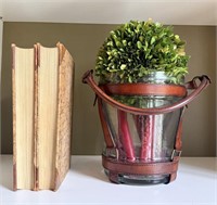 Decor Lot with Preserved Boxwood & Books