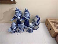 Group of 6 blue and white Santas, 5 are Delft. 1
