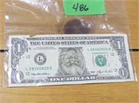 1 - One USA Dollar Bill (Santa) 1993