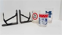 PAIR OF ANCHOR BOOKENDS + 3 GLASSES