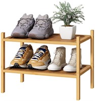 kiplant Small Shoe Rack, 2-Tier Bamboo Wood Shoe R