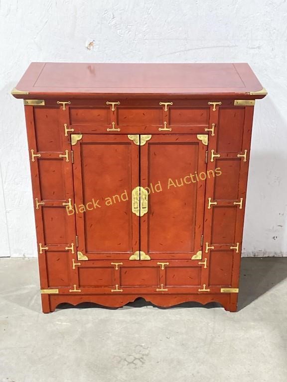 Red Lacquer Asian Cabinet