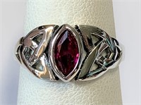.925 Silver Celtic Design Marquise Ruby  Sz 6   R