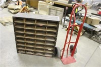 2-WHEEL DOLLY AND METAL SHELF APPROX 3FTx1FTx3FT