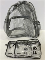 Clear travel toiletry bags and clear backpack