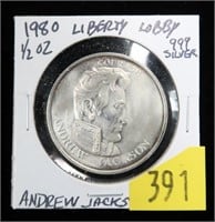1980 Andrew Jackson 1/2 Troy oz. .999 silver