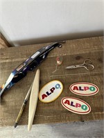 alpo patches, scissors, thread,