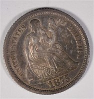 1875-S SEATED LIBERTY DIME BELOW WREATH