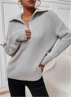 Knit Half Zipper Drop Shoulder Sweater SML
