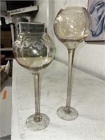 2-TALL GLASS CANDLE HOLDERS