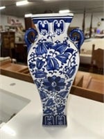 BLUE AND WHITE ORIENTAL TALL VASE