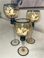 3-TALL GLASS FLORAL CANDLE HOLDERS