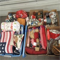 Pallet--Blankets, pillows, sewing, tins, jewelry,