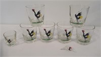 (6) Vintage Federal Glass Crowing Black Rooster