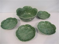 Vintage Green Cabbage Leaves Serving Bowl with