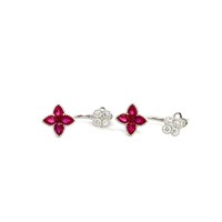 18K WHITE GOLD 0.43CT DIAMOND 1.43CT RUBY EARRINGS