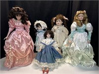 5 Porcelain Dolls Pink Blur Teal Dresses