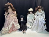 Porcelain Dolls White Black Rose Dresses 4