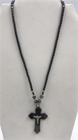 Black Hematite Necklace & Cross Pendant