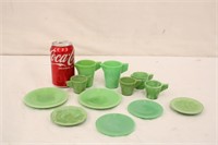 Lot of 12 Akro Agate Green Child's Dishes #2
