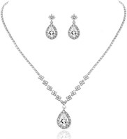 Pear 5.40ct White Topaz Necklace & Earrings Set