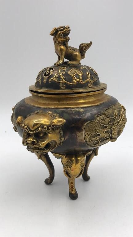 Antiquechinese Qing Dynasty Brass Incense Burner