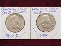 (2) Franklin Silver Half Dollars - 1962-D & 1954