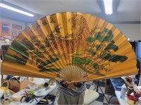 Vintage huge paper and bamboo fan Asian style