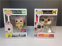 2x funko pop figures shrimp morty and timon