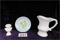 Glass Lot - Pitcher, Plate & Milk Glass Vase