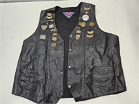 Leather Biker Vest w/Lots of Pins Sz. XL