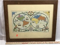 Framed Tapestry "Olde World Map"