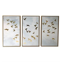 Golden Birds 3-Piece Gold Floating Framed Canvas A