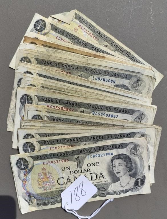 59 Canadian 1973 1 Dollar Bills