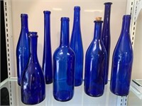 Cobalt Blue Glass Bottles X8