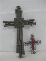 Two Metal Crosses Largest 15.5"x 10"