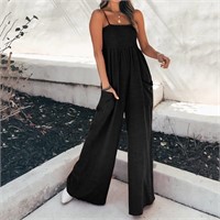 *Wide Leg Womens Jumpsuit-Black, M