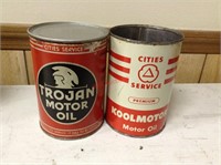 Lot of 2 Vintage Cities & Trojan Motor Oil Cans 1