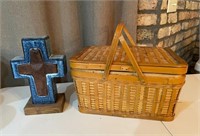 Vintage Picnic Basket Full of Tassels and Blue