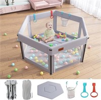 EAQ Grey 49" Hexagon Baby Playpen w Anti-Slip Base