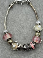 Art Glass Breast Cancer Charm Bracelet