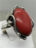 Sterling Silver FINE Navajo Style Red Coral Ring