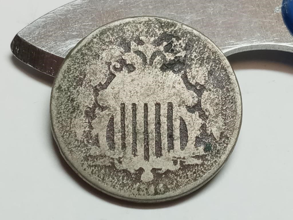 OF) 1866 shield nickel with rays