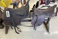 Wood Saddle/Tack Rack, w/2 Vintage Saddles