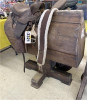 Vintage Wood Saddle Rack w/Western Saddle,