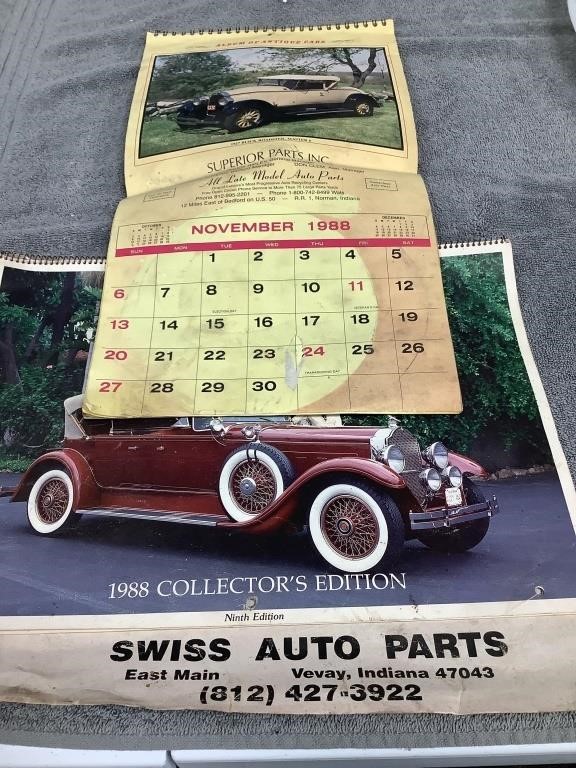 2 - 1988 Automobile Calendars   One from Vevay.