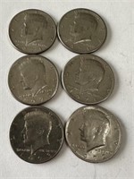 6 Kennedy Half Dollars: 1971D(4), 1972D, 1973D