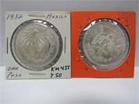 1932, 1933 Mexico 1 Peso silver