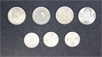 Mexico Coins 7 Piece lot, 3 1 Peso pieces from 193